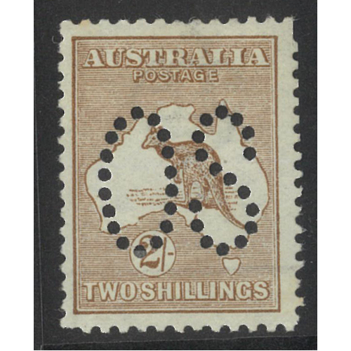 Australia Kangaroo 1st WMK 2/- Stamp Brown Perf Large OS SG O11 MLH #AU52