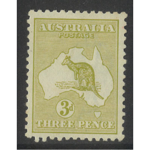 Australia Kangaroo 3rd WMK 3d Stamp Olive Die II SG37d MLH #AU52