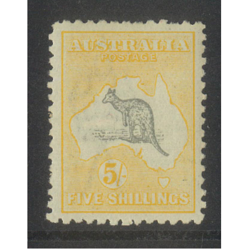 Australia Kangaroo 3rd WMK 5/- Stamp Grey & Pale Yellow SG42c/BW44D MUH #AU52