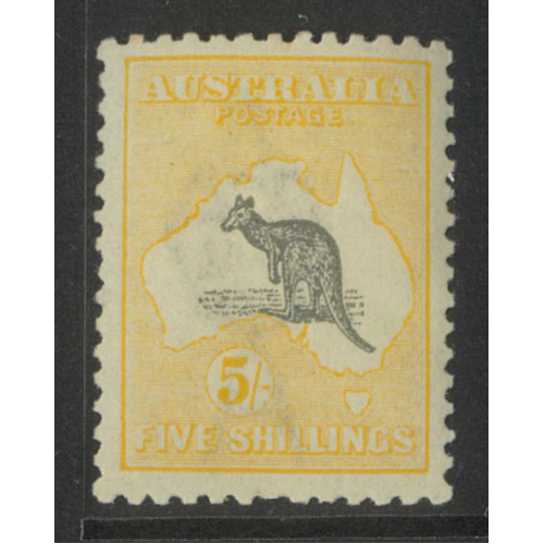 Australia Kangaroo 3rd WMK 5/- Stamp Grey/Yellow Minute Tone One Perf MUH #AU53