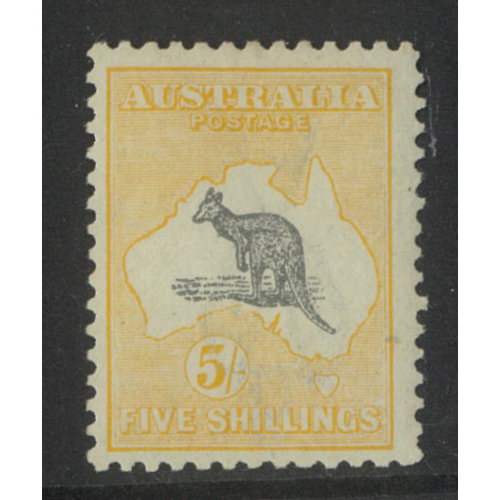 Australia Kangaroo 3rd WMK Inverted 5/- Stamp Grey/Pale Yellow SG42w MLH #AU53