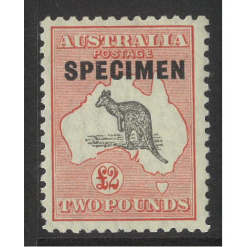 Australia Kangaroo Small Multi WMK £2 Stamp Grey/Crimson opt Specimen MLH #AU53