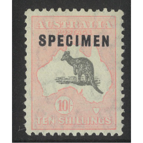 Australia Kangaroo CofA WMK 10/- Stamp Grey/Pink ovpt Specimen Type C MLH #AU53