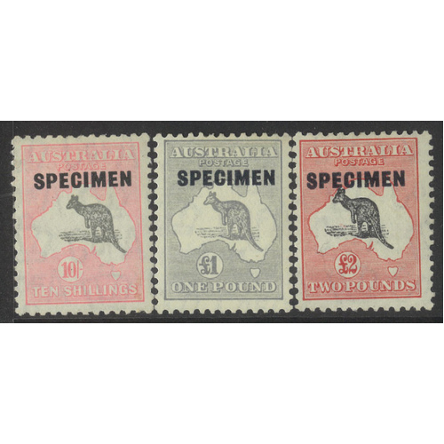 Australia Kangaroo CofA WMK Specimen Set/3 Stamps SG136s/38s MLH #AU53