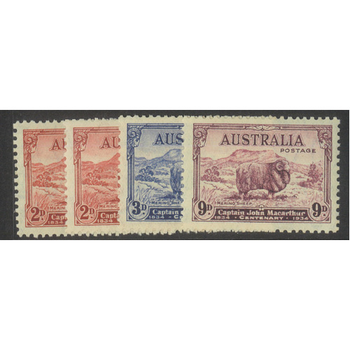 Australia 1934 Macarthur Cent. Set/4 Stamps incl. 2d Dark Hills SG150/2 MUH#AU53