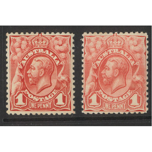 Australia KGV 1913 Engraved 1d Red & Pale Red Stamps SG17/17c MUH #AU54