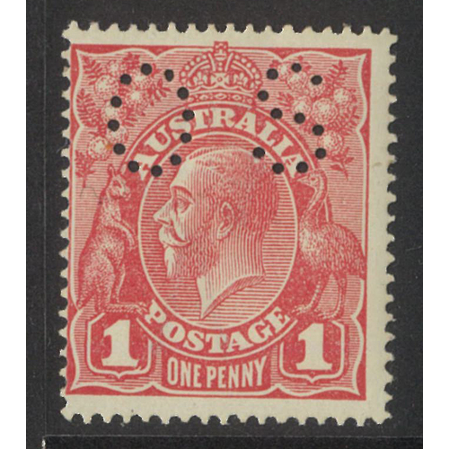 Australia 1914 KGV Single WMK 1d Stamp Rose Red Die II Perf OS SG O39h MUH #AU54