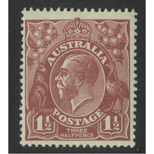 Australia KGV Single Crown WMK Inverted 1½d Stamp Red-Brown SG59w MLH #AU54