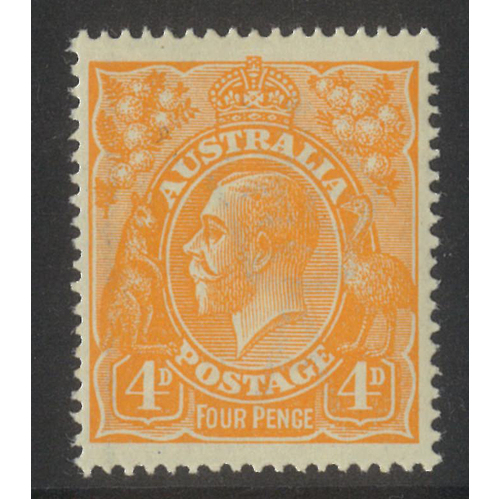 Australia KGV Single Crown WMK 4d Yellow-Orange SG22a BW110I MUH #AU54