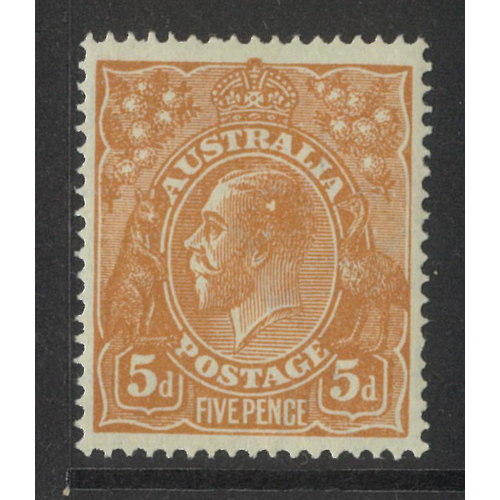 Australia KGV Single WMK 5d Stamp Brown Smooth Paper with Variety MUH #AU55