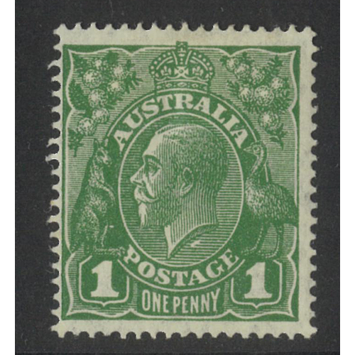 Australia KGV Small Multi WMK P14 1d Stamp Green "Neck Flaw" SG86c MH #AU55