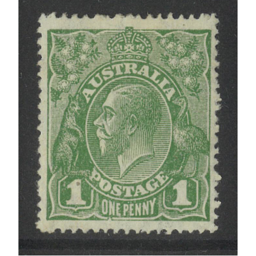 Australia KGV Small Multi WMK P14 1d Stamp Green "Secret Mark" Variety MLH #AU55