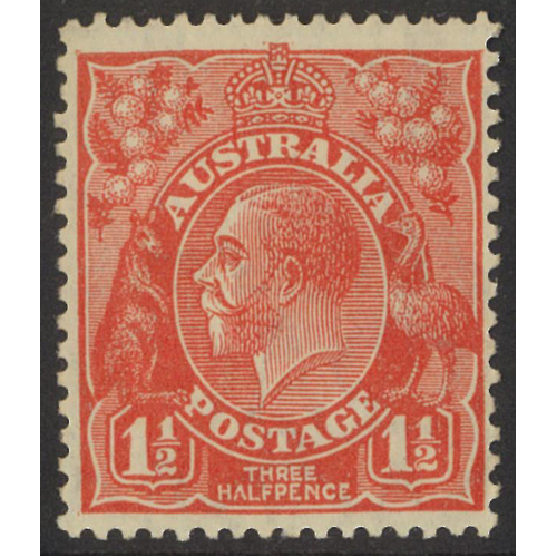 Australia KGV Small Multi WMK p13½x12½ 1½d Stamp Scarlet SG96 MUH #AU56