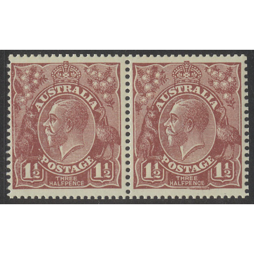 Australia KGV Single Crown WMK 1½d Stamp Red-Brown with Variety MUH Pair #AU56