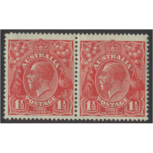 Australia KGV Single Crown WMK 1½d Stamp Scarlet with Variety MLH Pair #AU56