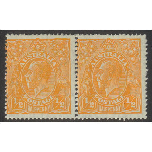 Australia KGV Small Multi WMK p14 ½d Stamp Orange with Variety MLH Pair #AU56