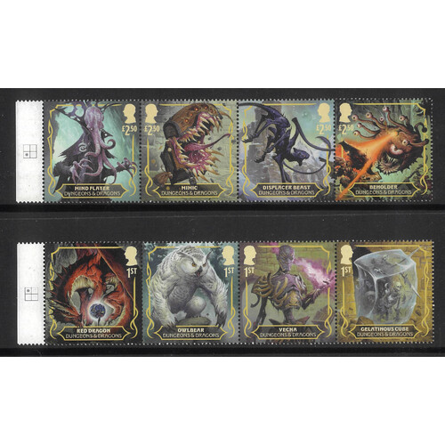 Great Britain 2024 DUNGEONS & DRAGONS 50th Anniv. Roleplaying Game Set/8 Stamps MUH