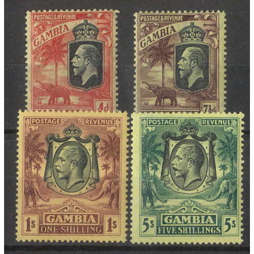 Gambia 1922 KGV Multi Crown CA Watermark Set/4 Stamps to 5/- SG118/21 MLH #W2