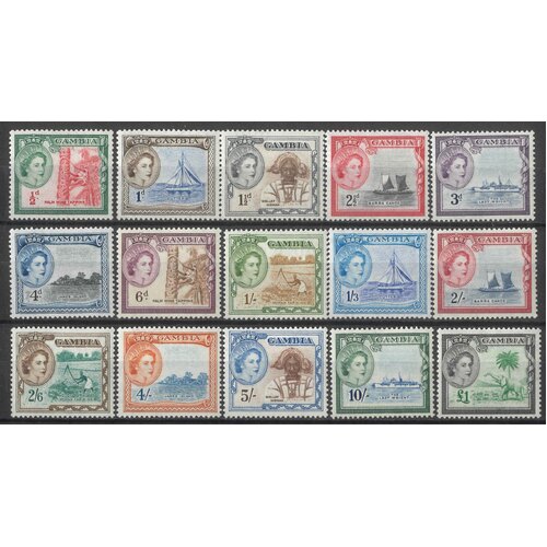 Gambia 1953-56 QEII Pictorials Set/15 Stamps to £1 SG171/85 MVLH #W2