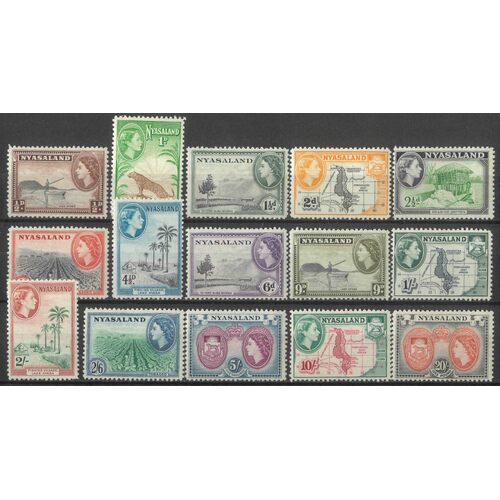 Nyasaland 1953 QEII Pictorials Set/15 Stamps to 20/- SG173/87 MLH #W2