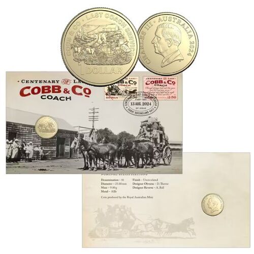 Australia 2024 Centenary of the Last Cobb & Co Coach Service $1 Postal Numismatic Cover  PNC