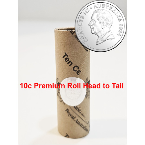 Australia 2024 King Charles III 10c Circulating Coin Premium Rolls Head to Tail