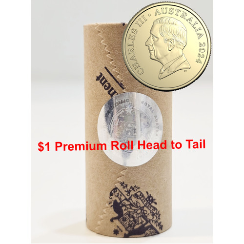 Australia 2024 King Charles III $1 Circulating Coin Premium Rolls Head to Tail