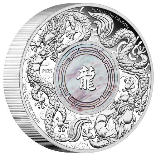 Australia 2024 Double Dragon with Mother of Pearl $2 2oz Silver Proof Coin