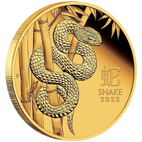 Australian Lunar Series III 2025 Year of the Snake $15 1/10oz Gold Proof Coin