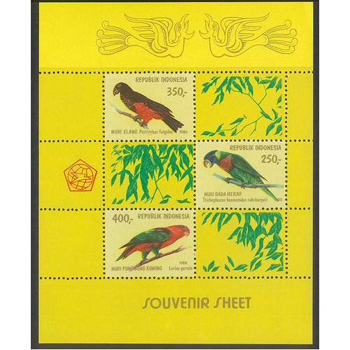 Indonesia 1980 Parrots Bird Mini Sheet Scott 1106a MUH #36-21