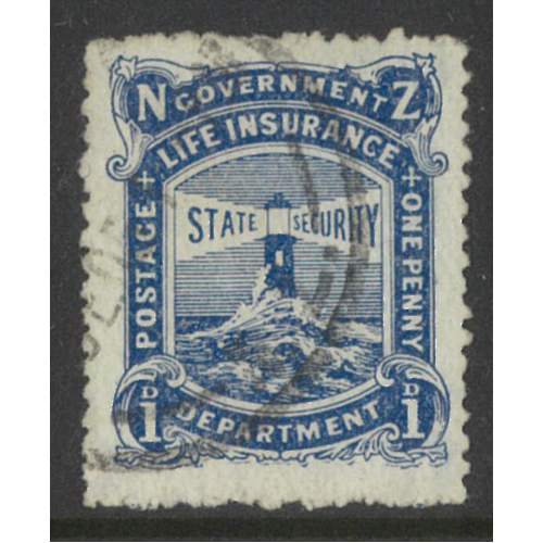 New Zealand 1906 Government Life 1d Stamp Blue SG L22 Fine Used 35-2