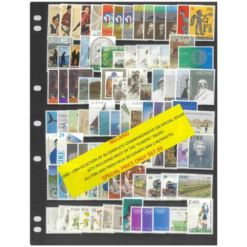 Ireland 1980-84 Selection of 36 Commemorative Sets 93 Stamps & 2 Mini Sheets MUH #457