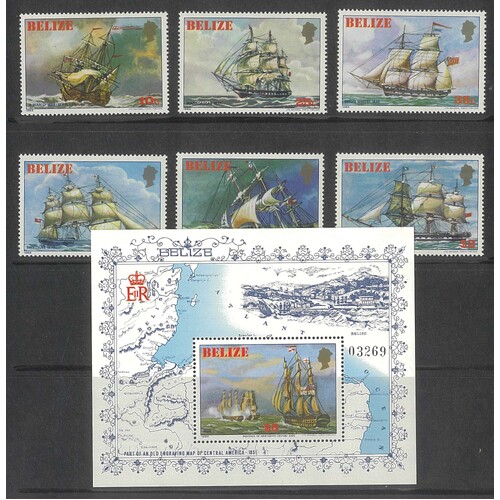 Belize 1981 Sailing Ships Set/6 Stamps & 1 Mini Sheet Sg671/77 MUH 7-17