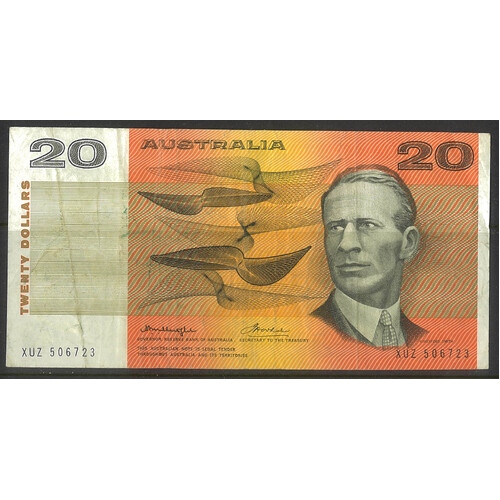 Australia 1976 $20 Banknote Knight/Wheeler Side Thread R406bL Last Prefix Fine #20-34