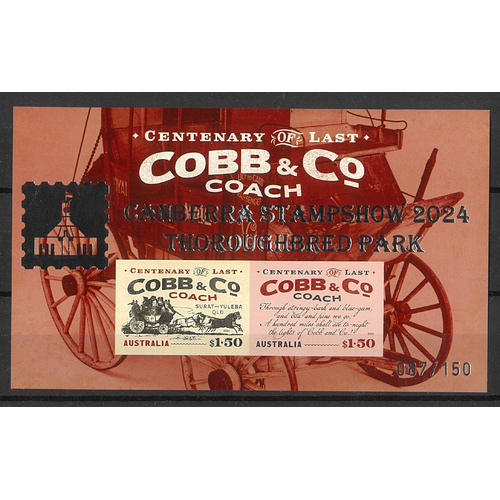 Australia 2024 Canberra Stamp Show Ovpt Cobb & Co Coach Imperf Mini Sheet MUH