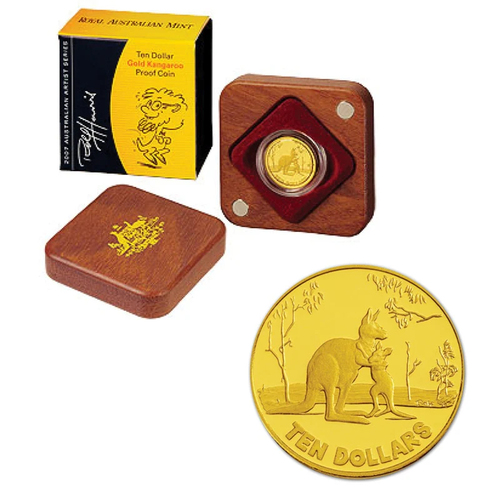 Australia 2007 $10 Rolf Harris Kangaroo 1/10oz Gold Proof Coin