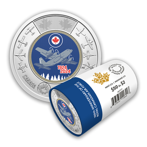 Canada 2024 100th Anniv. of the Royal Canadian Air Force Coloured $2 Coin Roll of 25