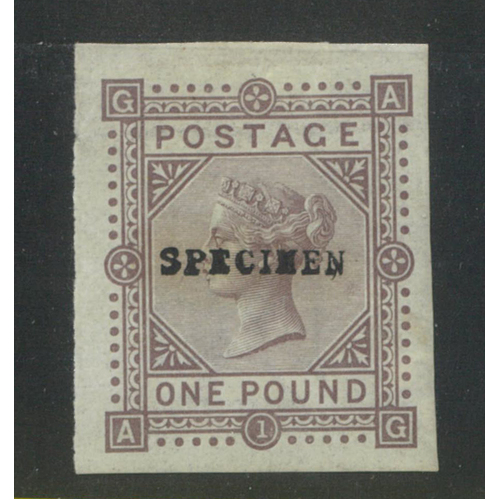 Great Britain 1870 QV £1 Colour Trial Cross WMK Imperf Specimen Stamp MLH 3-1