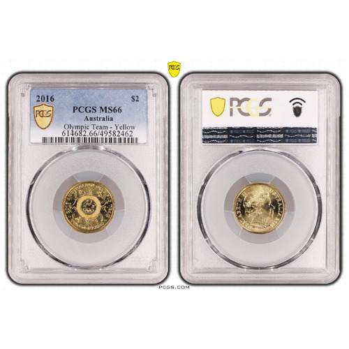 Australia 2016 Olympic Team Yellow Ring $2 Coloured Coin PCGS MS65