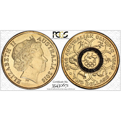 Australia 2016 Olympic Team Black Ring $2 Coloured Coin PCGS MS65