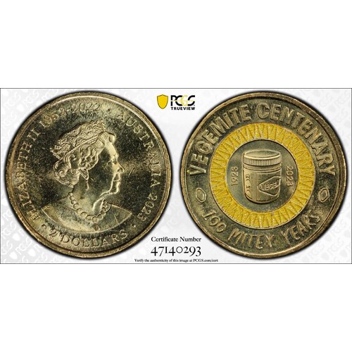 Australia 2023 Vegemite Centenary 100 Mitey Years $2 Coloured Coin PCGS MS65