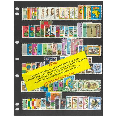 Ghana 1968-72 Selection of 22 Commemorative Sets 88 Stamps & 14 Mini Sheets MUH #499