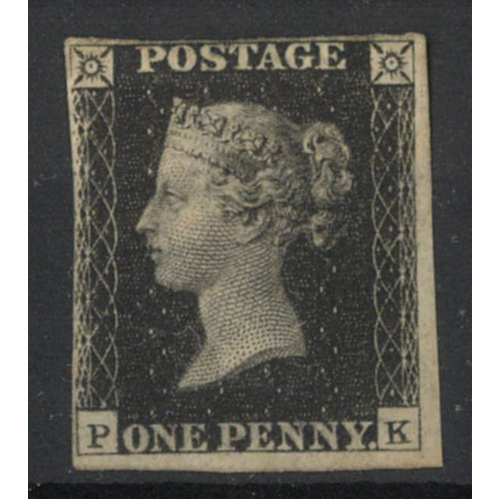 UK 1840 QV 1d Stamp Black SG2 Just Shaved At Left with Part Gum Mint Hinged