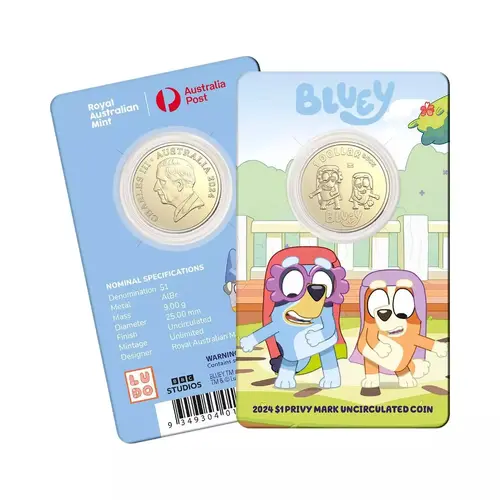 Australia 2024 Bluey $1 Privy Mark Coin in Card -  The Grannies