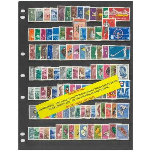 Switzerland 1948-57 Selection of 24 Pro Juventute/Patria Sets 100 Stamps MUH #479