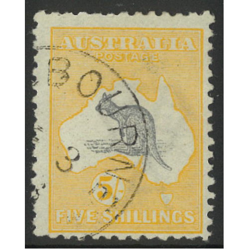 Australia Kangaroo Stamp 1st WMK 5/- Grey & Yellow SG 13 CTO #AU49