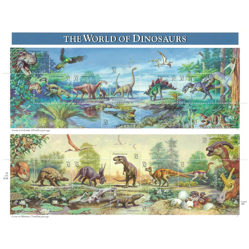 USA 1996 The World of Dinosaurs Colorado & Montana Sheet/15 Stamps 32c MUH 3-6