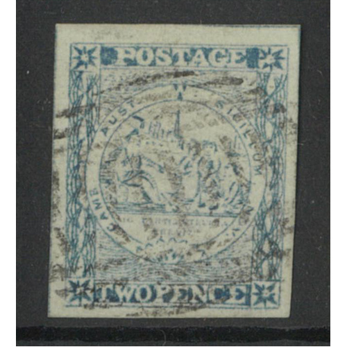 New South Wales 1851 Sydney View 2d Stamp Dull Blue Plate V SG37 Four Margins Fine Used