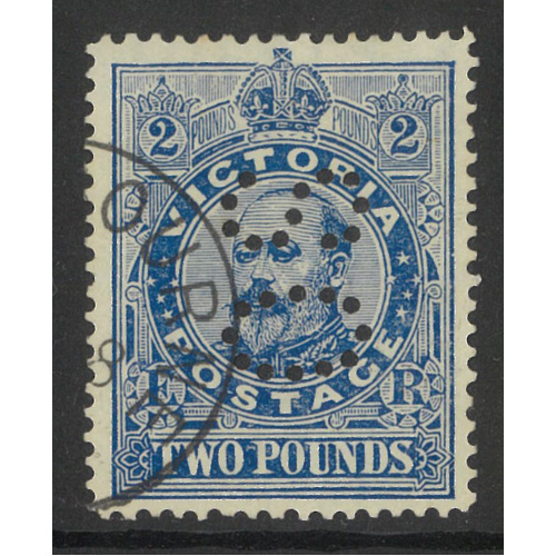 Victoria 1902 KEVII WMK V/Crown £2 Stamp Deep Blue SG400 Perf OS Cancelled to Order