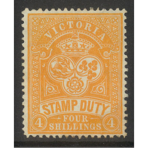 Victoria c.1897 Stamp Duty 4/- Orange As SG346 but WMK Upright Mint Hinged